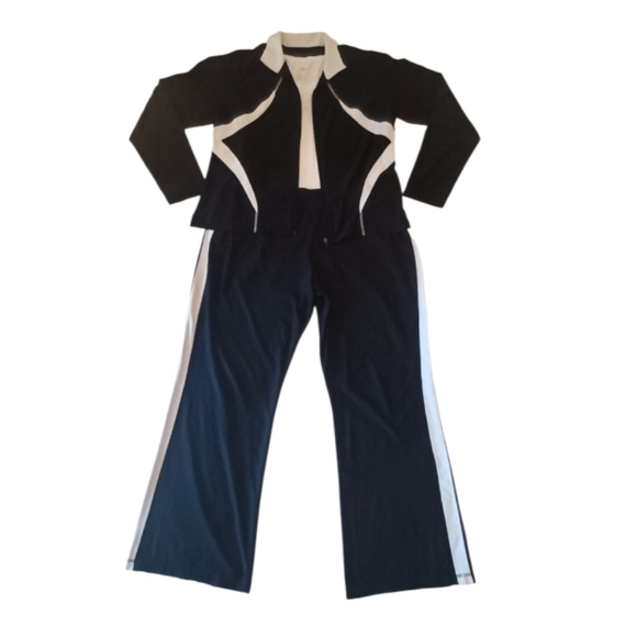 Xersion Pants - Xersion Women's Black White  Track Suit Yoga Wide Leg 3 Piece Set Size 1X
